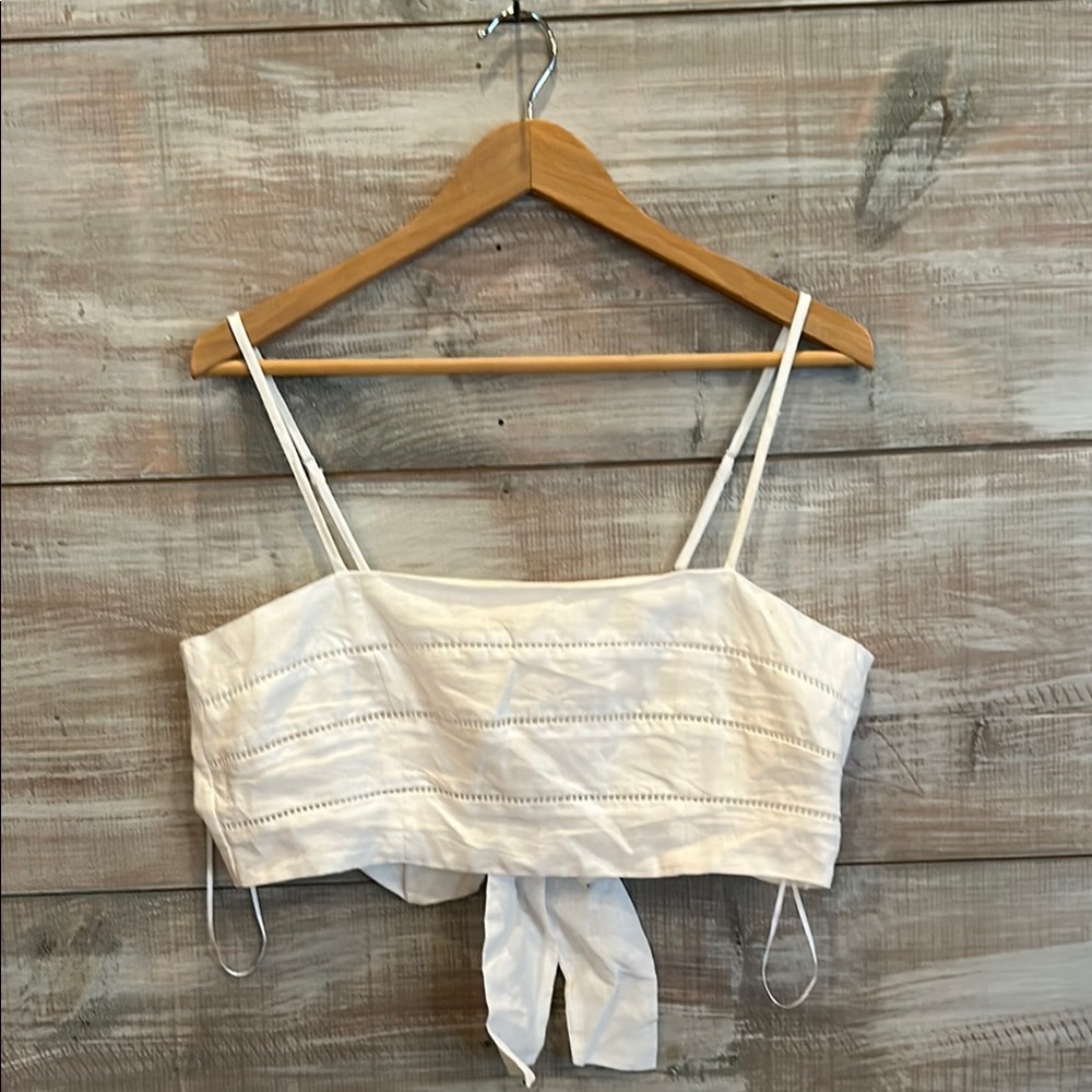 NWT Chelsea & Violet Ultra White Somerset crop linen tie back top size L